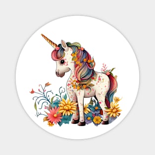 Cute Floral Unicorn Magnet